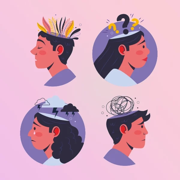 Las cabezas de cuatro personas sometidas a un test de ansiedad online.